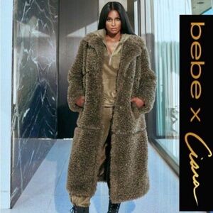 bebe X Ciara Faux Fur Maxi coat in olive size XS